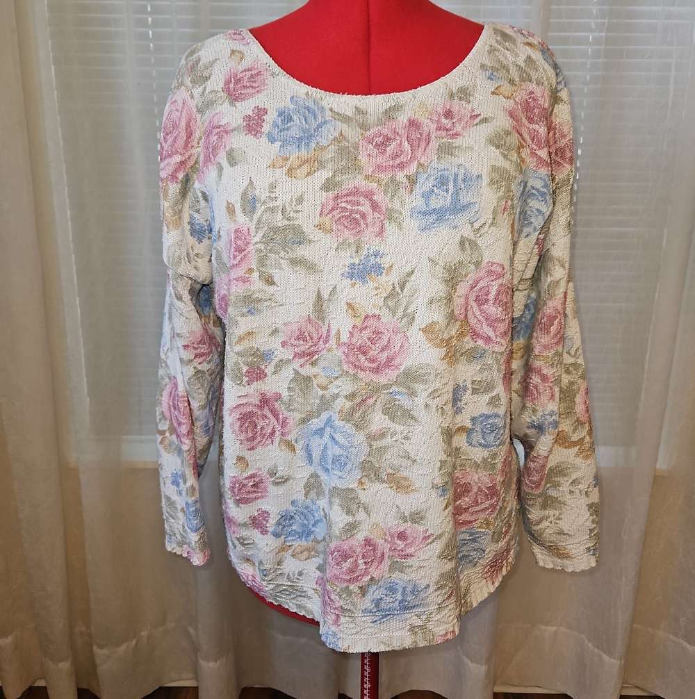 Vintage Women's County Seat Nuovo Floral Scoop-Neck Pullover Sweater